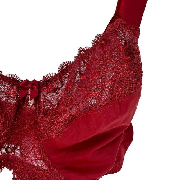 Curve Muse Bra Size 40DD Red Lace Sexy Wireless Sheer Panel Half Lined Bra NEW - Picture 4 of 12